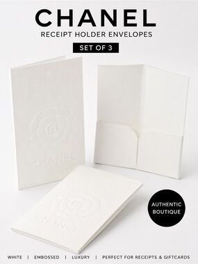 Authentic CHANEL Receipt Holder Envelope Set of 3 White Boutique Paper Folder